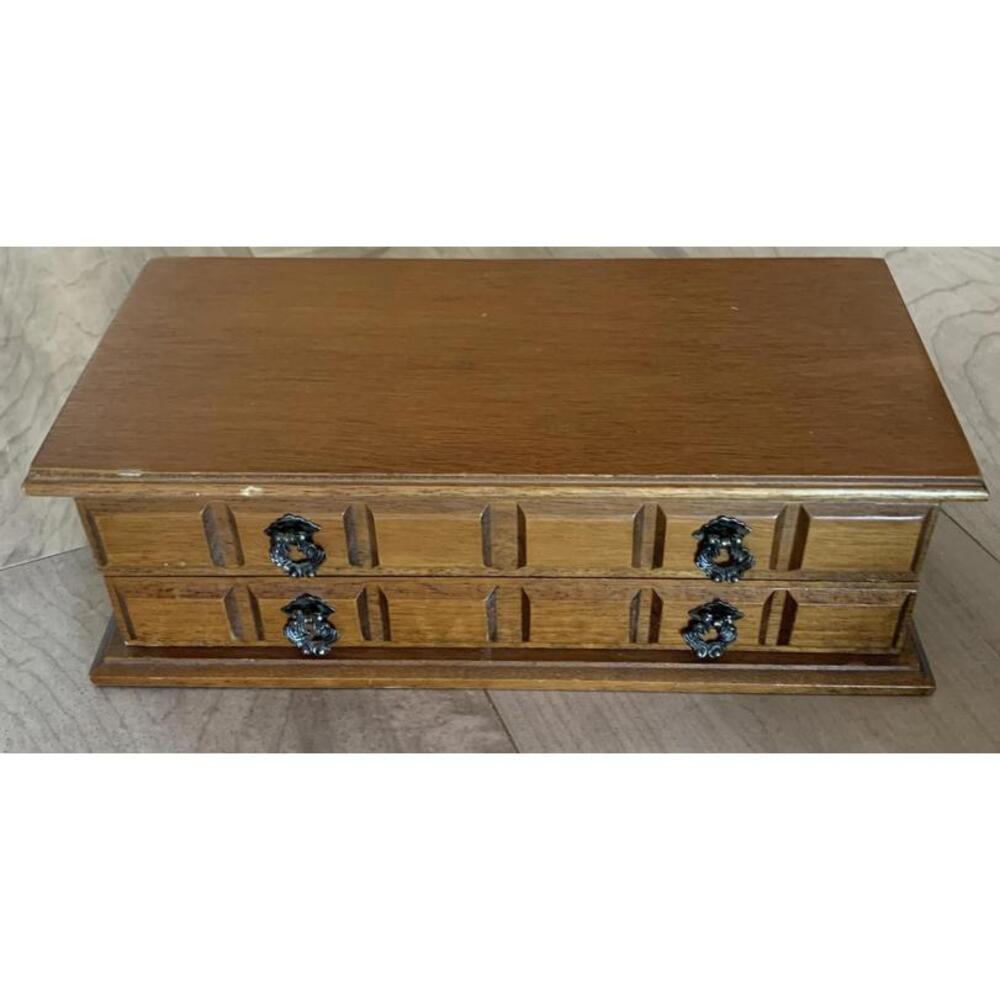 Vintage Wooden Jewelry Box Yellow Felt On The Inside